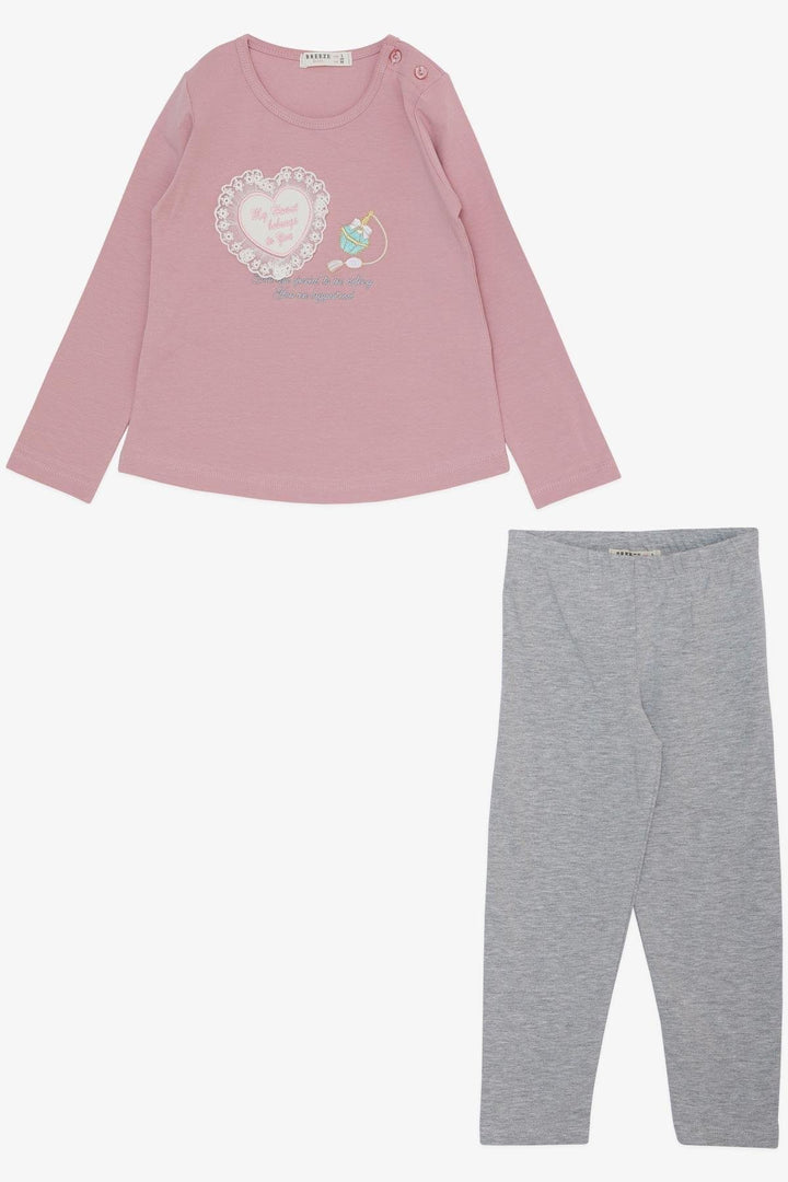 BRE Breeze Girl Child Leggings Set Perfume Bottle Embroidered Lace Heart Printed 1.5-5 Years, Rose Pink - Valence