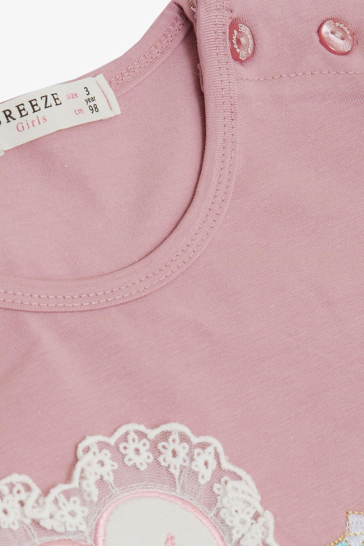 BRE Breeze Girl Child Leggings Set Perfume Bottle Embroidered Lace Heart Printed 1.5-5 Years, Rose Pink - Valence
