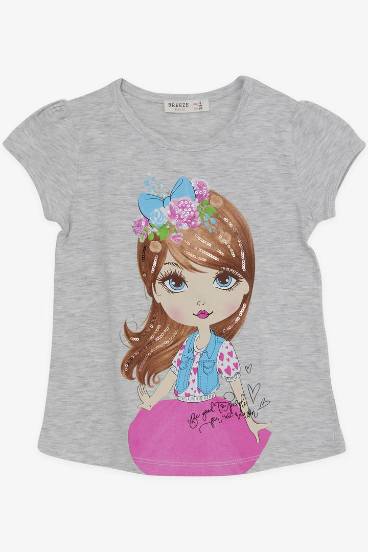 BRE Breeze Girl Child Legging Set Sequined Girl Printed 3-8 Years, Light Grey Melange - Bootle