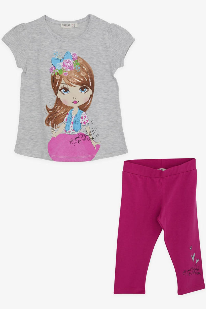 BRE Breeze Girl Child Legging Set Sequined Girl Printed 3-8 Years, Light Grey Melange - Bootle