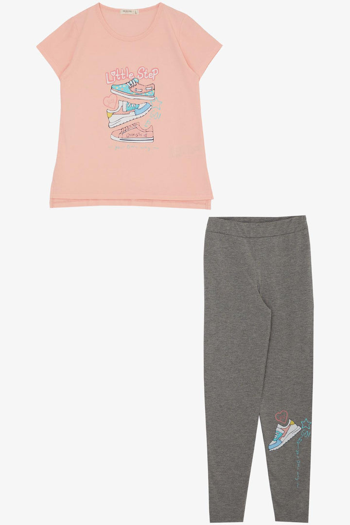 BRE Breeze Girl's Legging Set with Colorful Shoe Print, Salmon, 50 Years - Morristown