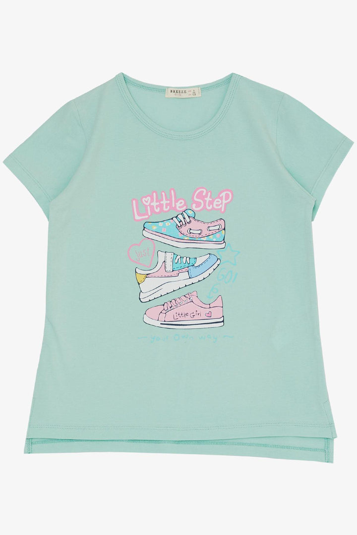 BRE Breeze Girl's Leggings Set with Colorful Shoe Print, 50 Years, Aqua Green - Wels