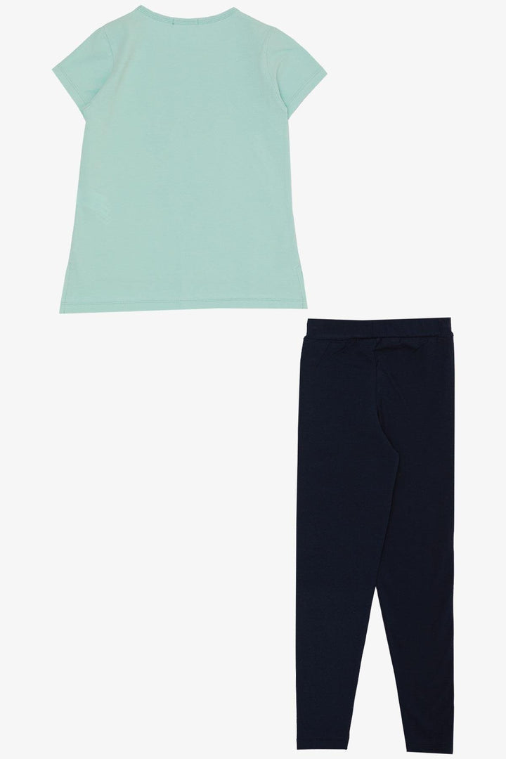 BRE Breeze Girl's Leggings Set with Colorful Shoe Print, 50 Years, Aqua Green - Wels