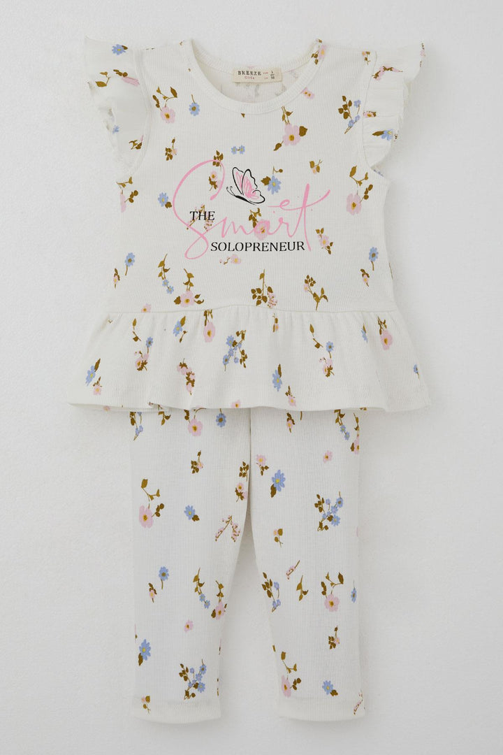 BRE Breeze Girl Child Leggings Set Colorful Flower Patterned Frilly 2-6 Years, Ecru - Stralsund