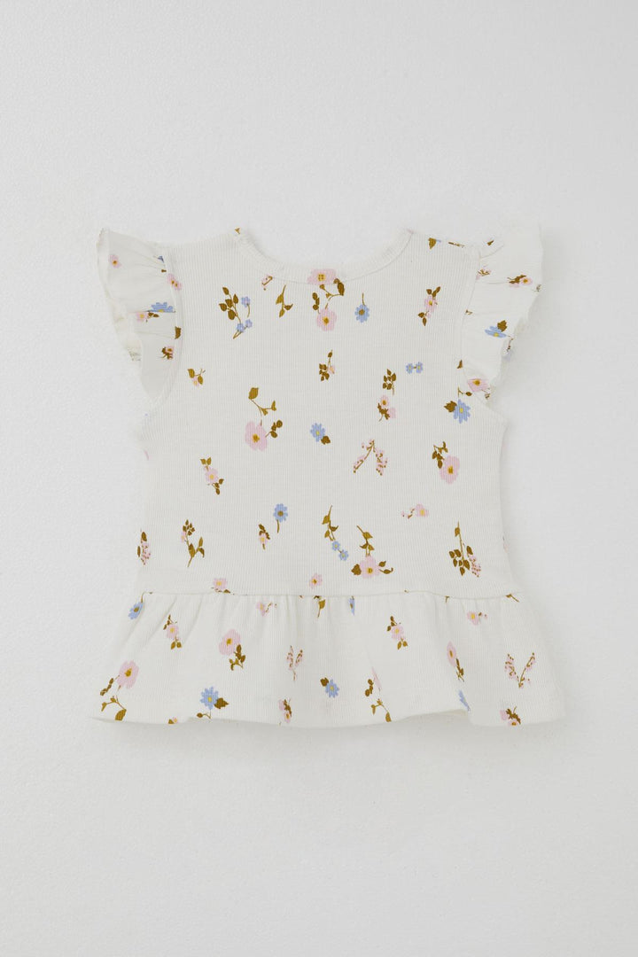 BRE Breeze Girl Child Leggings Set Colorful Flower Patterned Frilly 2-6 Years, Ecru - Stralsund