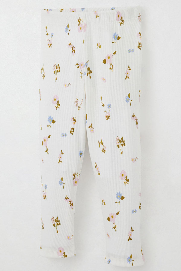 BRE Breeze Girl Child Leggings Set Colorful Flower Patterned Ruffled Shoulder 2-6 Years, Ecru - Ciudad Santa Catarina