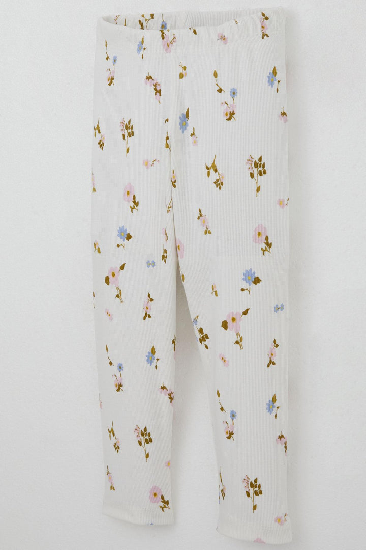 BRE Breeze Girl Child Leggings Set Colorful Flower Patterned Ruffled Shoulder 2-6 Years, White - Nettuno