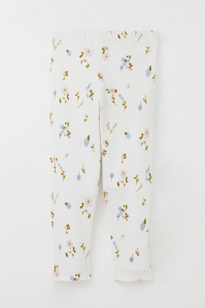 BRE Breeze Girl Child Leggings Set Colorful Flower Patterned Ruffled Shoulder 2-6 Years, Ecru - Ciudad Santa Catarina