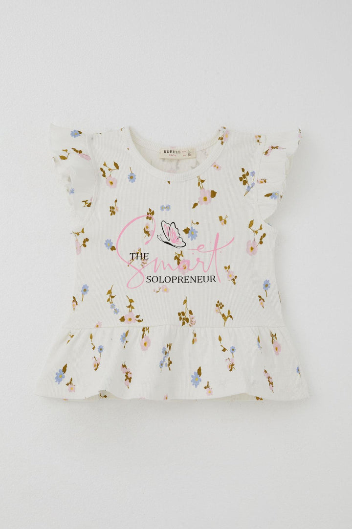 BRE Breeze Girl Child Leggings Set Colorful Flower Patterned Frilly 2-6 Years, Ecru - Stralsund