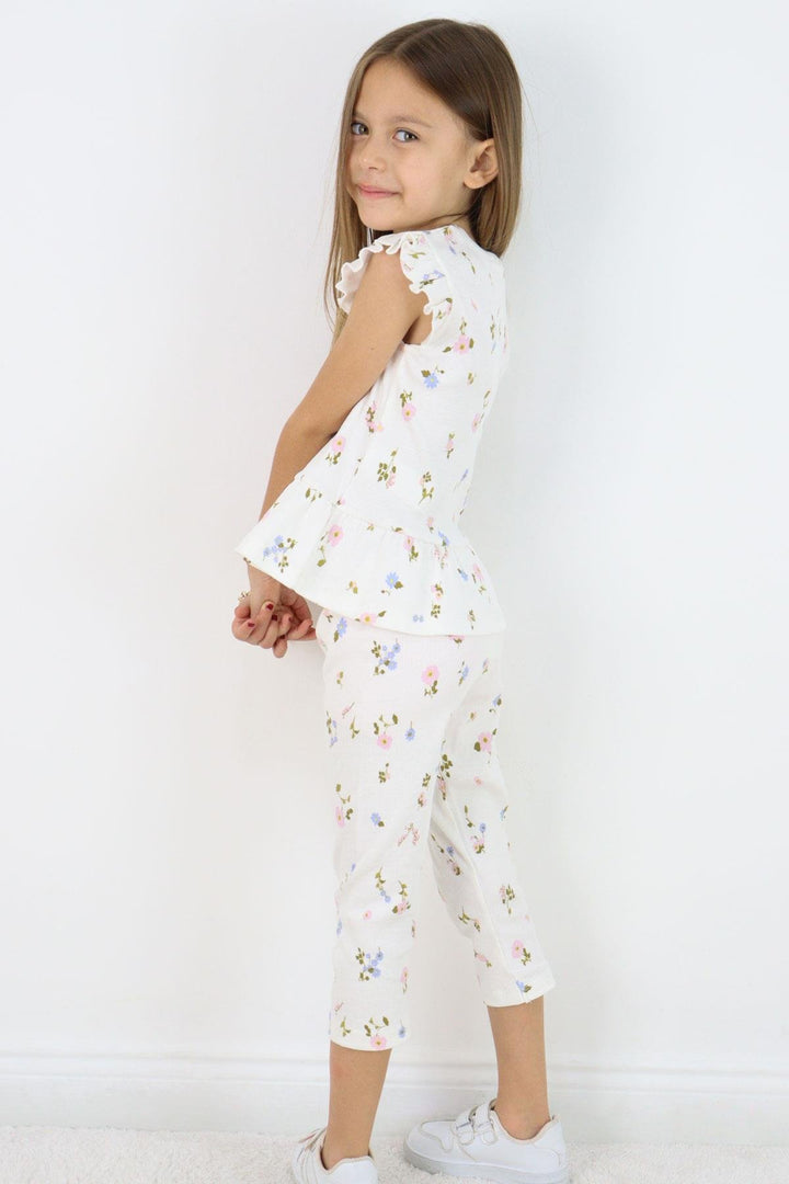BRE Breeze Girl Child Leggings Set Colorful Flower Patterned Frilly 2-6 Years, Ecru - Stralsund