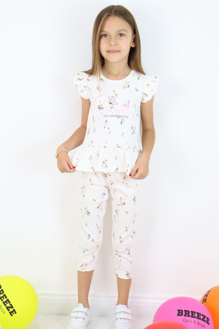 BRE Breeze Girl Child Leggings Set Colorful Flower Patterned Frilly 2-6 Years, Ecru - Stralsund