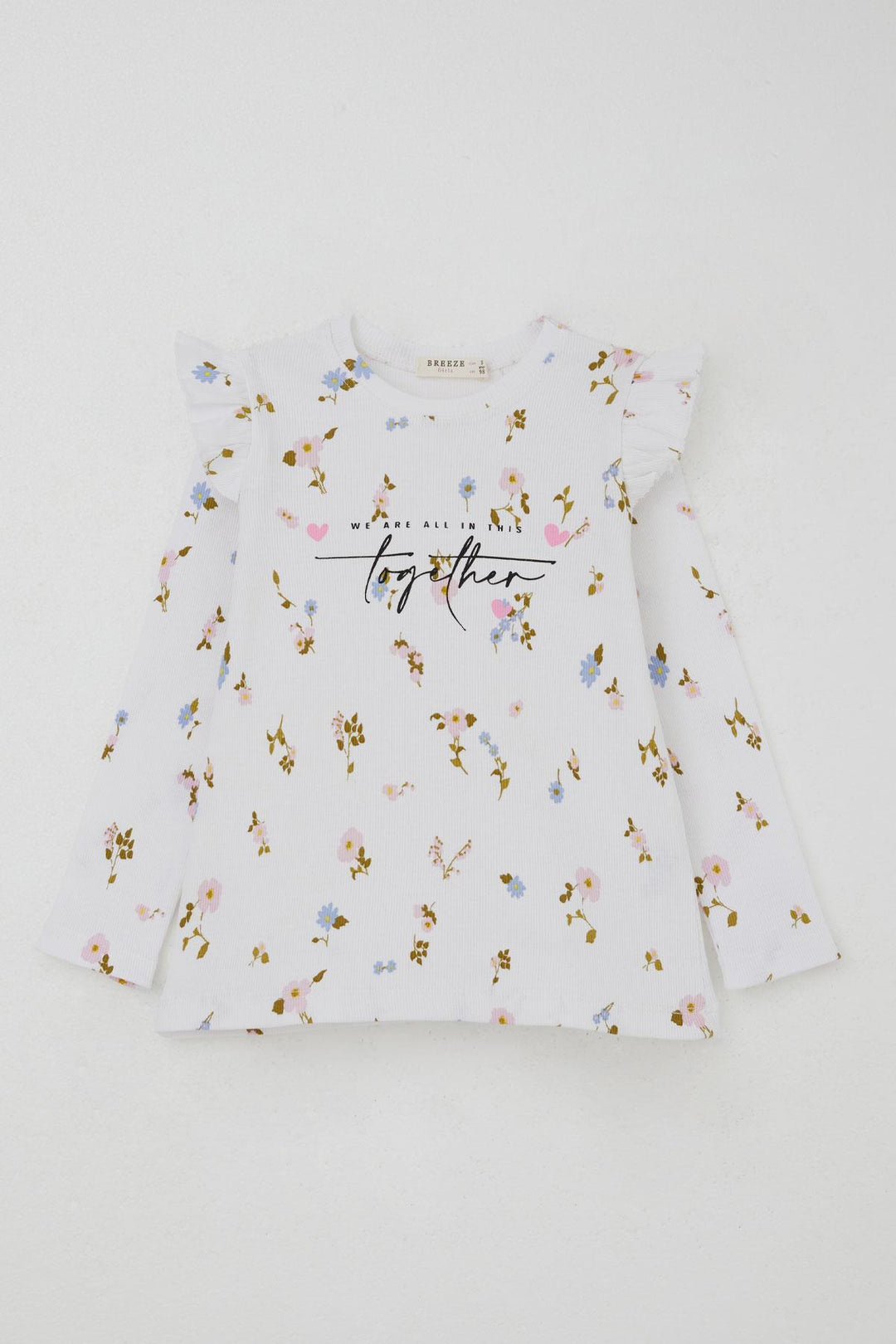 BRE Breeze Girl Child Leggings Set Colorful Flower Patterned Ruffled Shoulder 2-6 Years, White - Nettuno