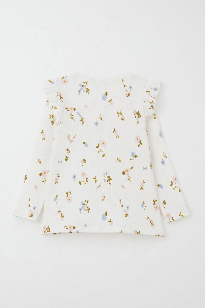 BRE Breeze Girl Child Leggings Set Colorful Flower Patterned Ruffled Shoulder 2-6 Years, Ecru - Ciudad Santa Catarina