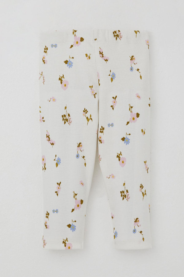 BRE Breeze Girl Child Leggings Set Colorful Flower Patterned Frilly 2-6 Years, Ecru - Brest