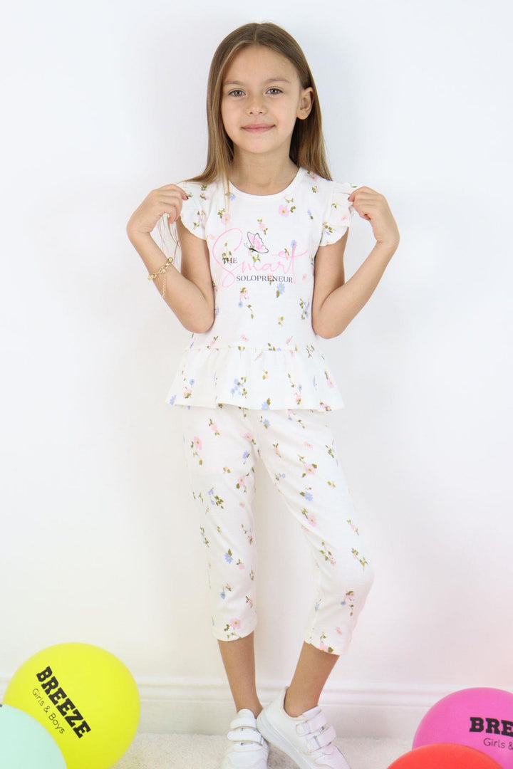 BRE Breeze Girl Child Leggings Set Colorful Flower Patterned Frilly 2-6 Years, Ecru - Stralsund