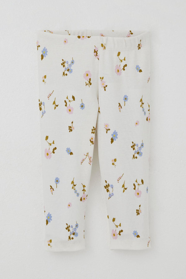 BRE Breeze Girl Child Leggings Set Colorful Flower Patterned Frilly 2-6 Years, Ecru - Brest