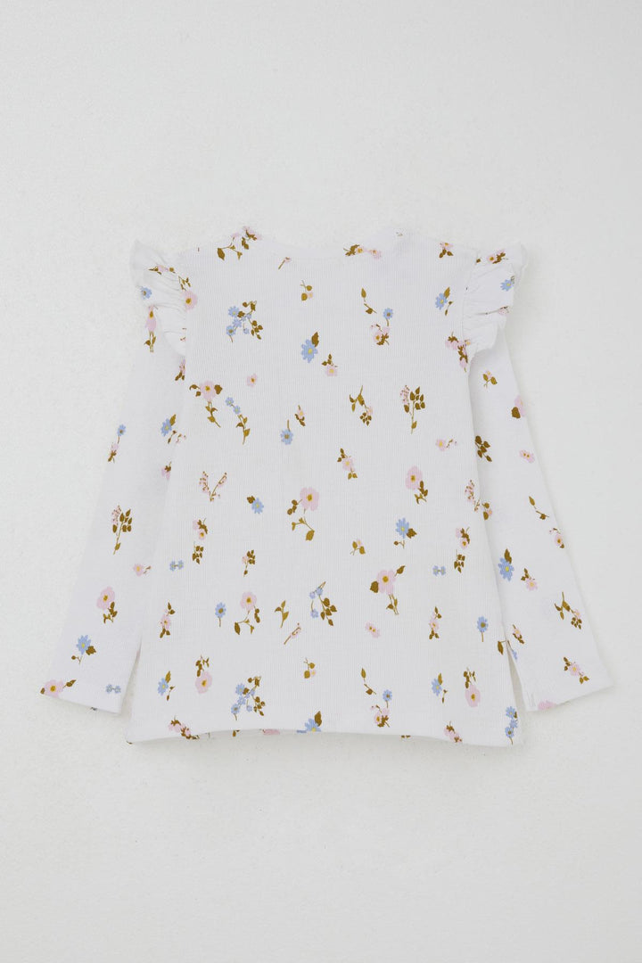 BRE Breeze Girl Child Leggings Set Colorful Flower Patterned Ruffled Shoulder 2-6 Years, White - Nettuno