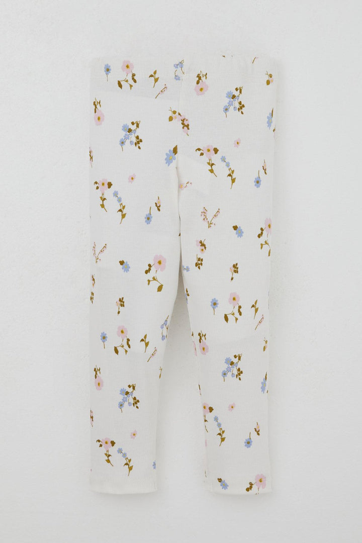 BRE Breeze Girl Child Leggings Set Colorful Flower Patterned Ruffled Shoulder 2-6 Years, White - Nettuno