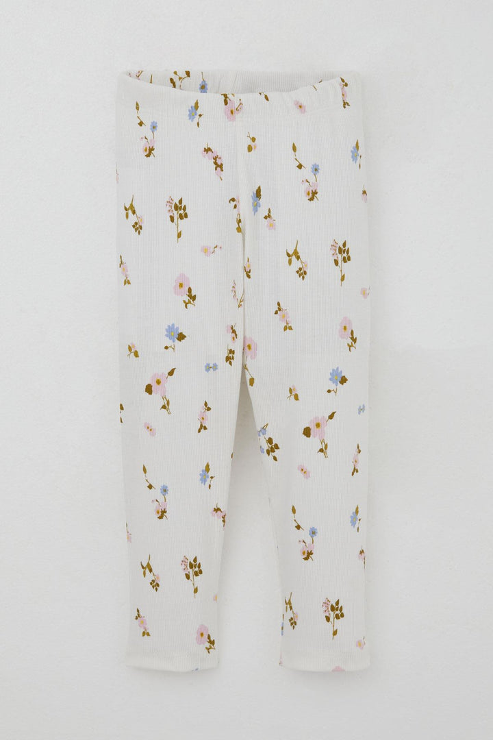 BRE Breeze Girl Child Leggings Set Colorful Flower Patterned Ruffled Shoulder 2-6 Years, White - Nettuno