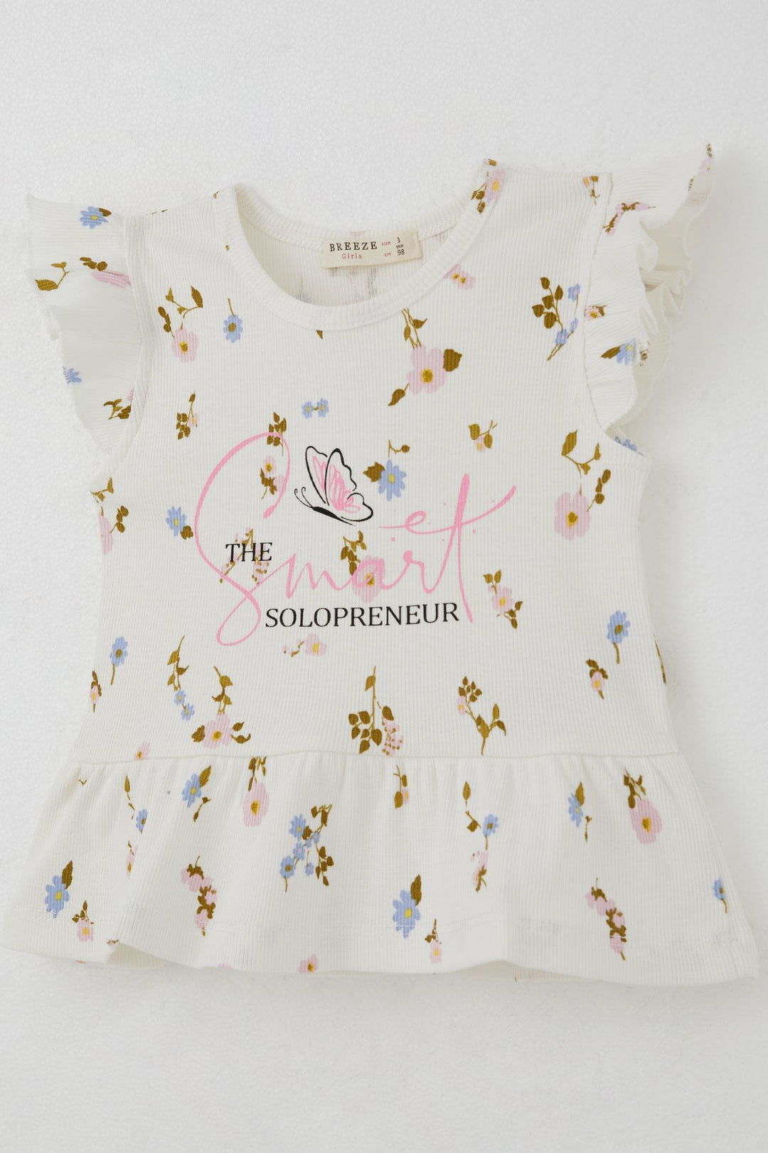 BRE Breeze Girl Child Leggings Set Colorful Flower Patterned Frilly 2-6 Years, Ecru - Stralsund