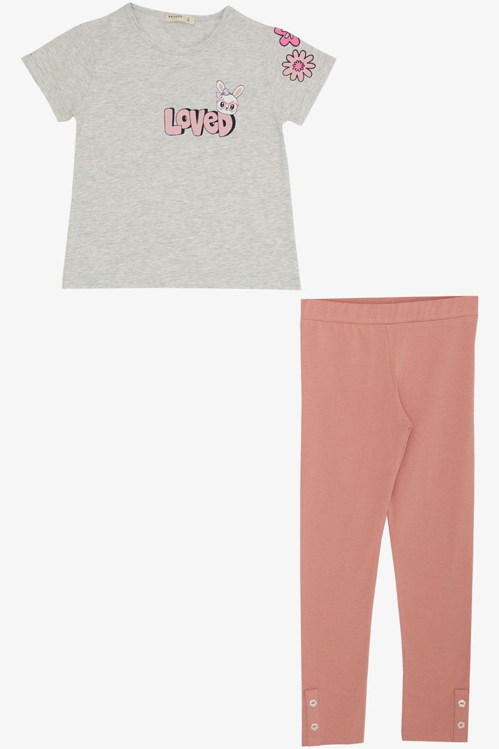 BRE Breeze Girl's Legging Set Love Themed Bunny Printed 4-8 Years, Light Grey Melange - Andújar