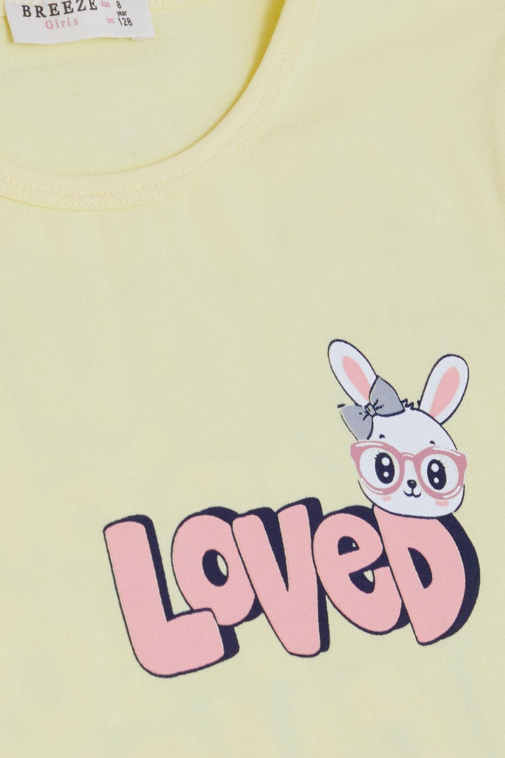 BRE Breeze Girl's Legging Set Love Themed Bunny Printed 4-8 Years, Yellow - DeLand