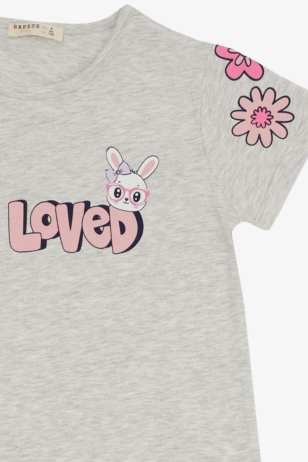 BRE Breeze Girl's Legging Set Love Themed Bunny Printed 4-8 Years, Light Grey Melange - Andújar