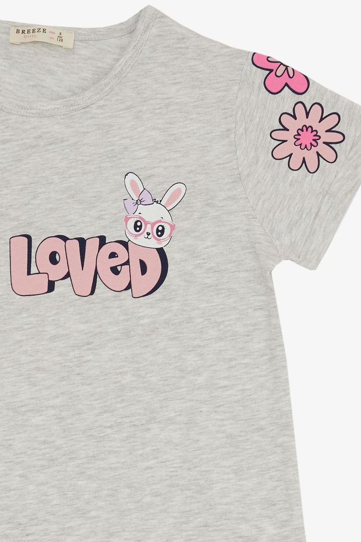 BRE Breeze Girl's Legging Set Love Themed Bunny Printed 4-8 Years, Light Grey Melange - Andújar