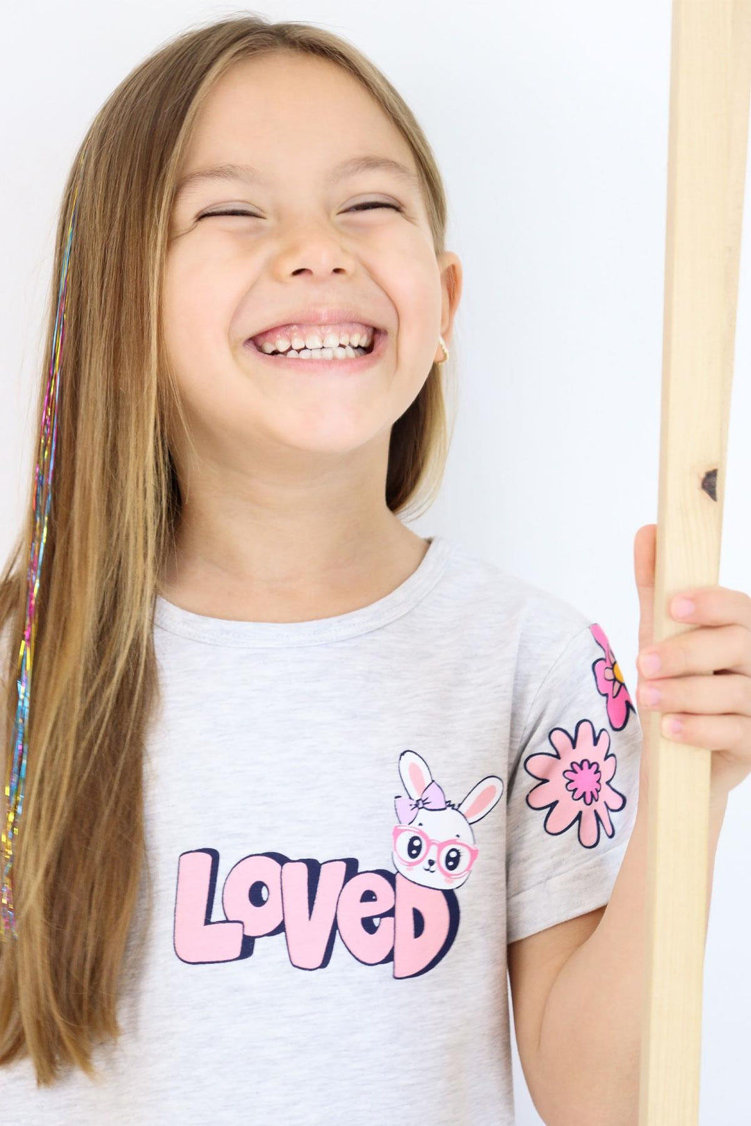 BRE Breeze Girl's Legging Set Love Themed Bunny Printed 4-8 Years, Light Grey Melange - Andújar