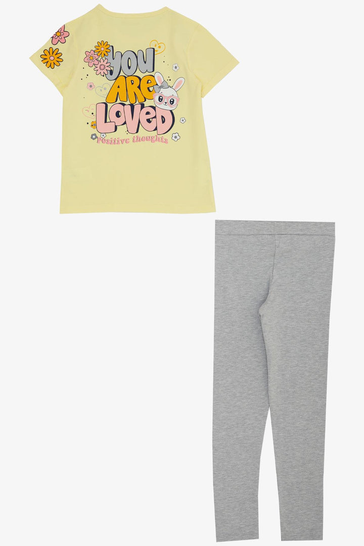BRE Breeze Girl's Legging Set Love Themed Bunny Printed 4-8 Years, Yellow - DeLand