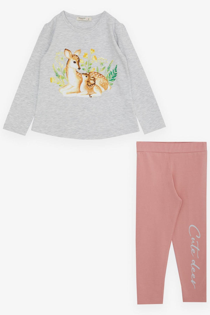 BRE Breeze Girl Child Leggings Set Love Themed Mother & Baby Deer Printed 2-6 Years, Light Grey Melange - Garges-lès-Gonesse