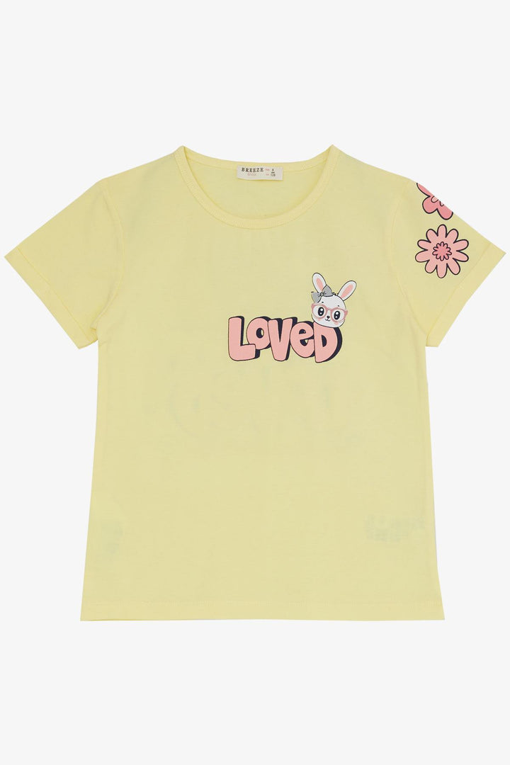 BRE Breeze Girl's Legging Set Love Themed Bunny Printed 4-8 Years, Yellow - DeLand