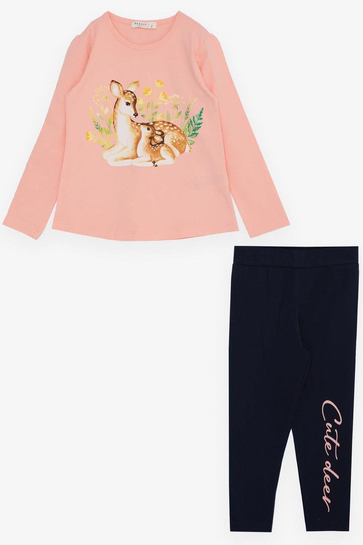 BRE Breeze Girl Child Legging Set Love Themed Mother & Baby Deer Printed 2-6 Years, Salmon - Wellingborough