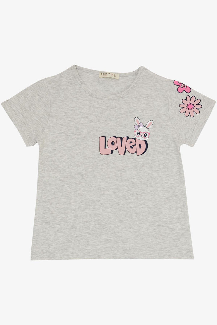BRE Breeze Girl's Legging Set Love Themed Bunny Printed 4-8 Years, Light Grey Melange - Andújar