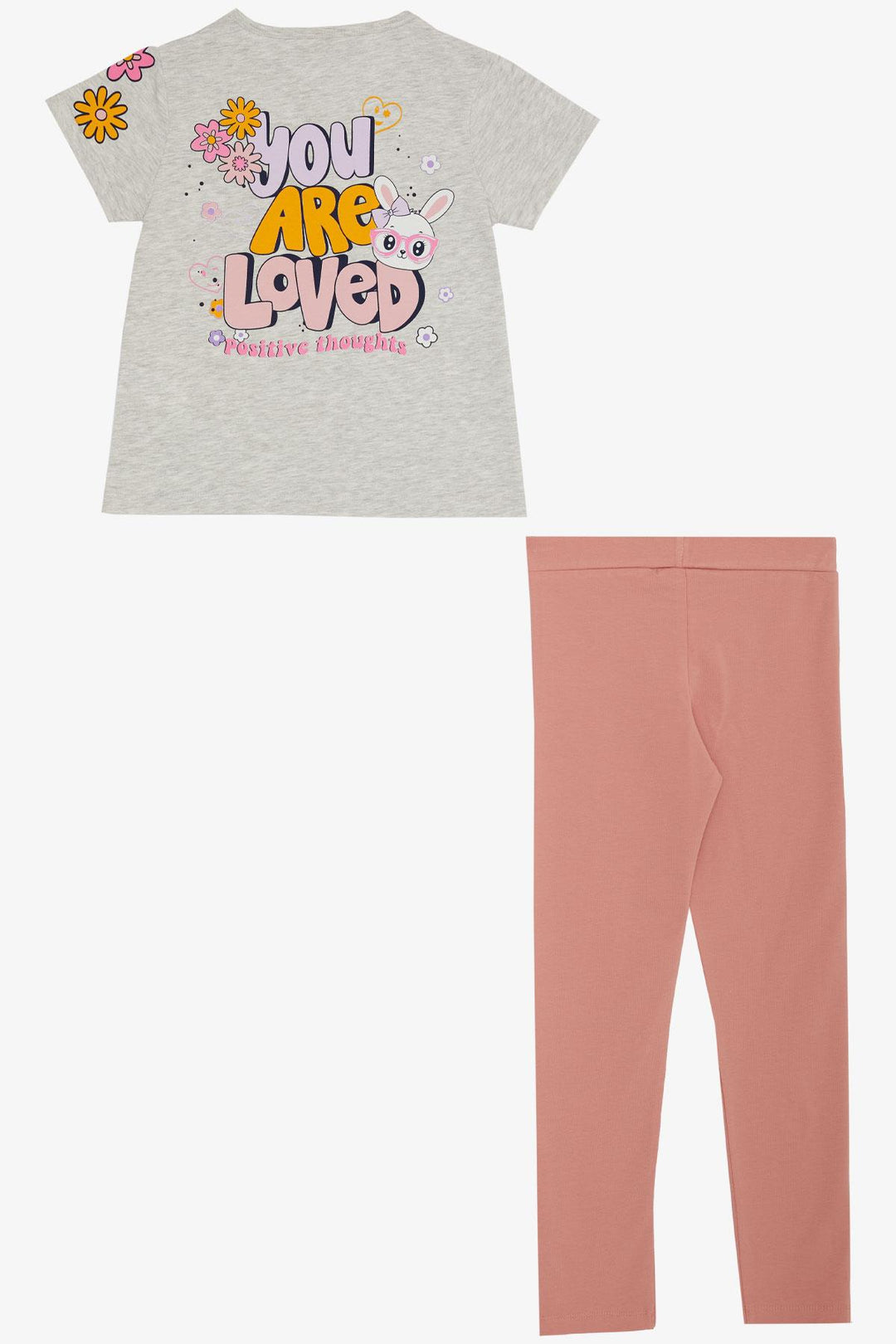 BRE Breeze Girl's Legging Set Love Themed Bunny Printed 4-8 Years, Light Grey Melange - Andújar