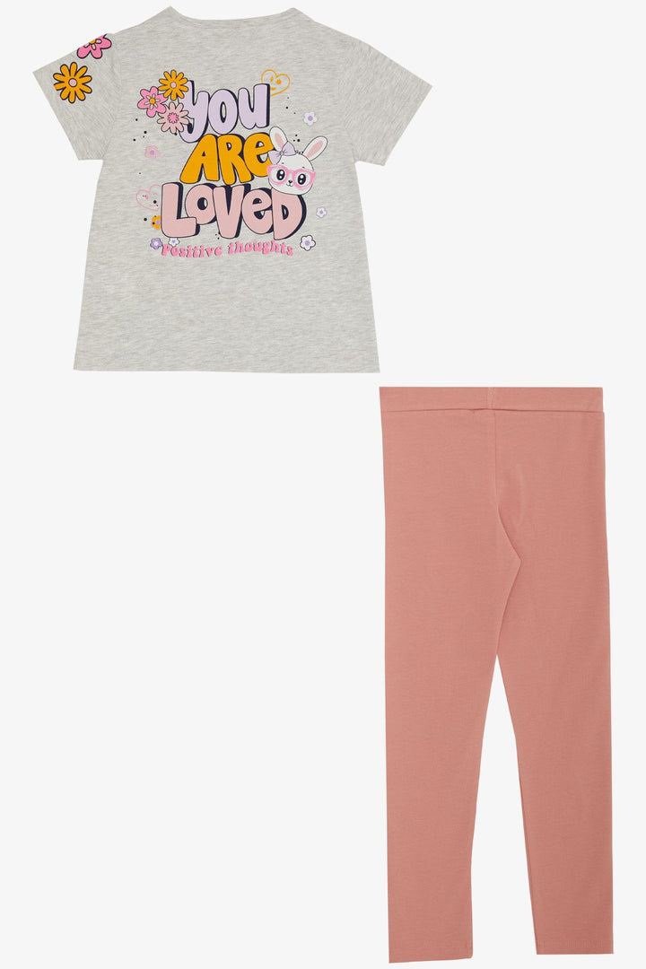 BRE Breeze Girl's Legging Set Love Themed Bunny Printed 4-8 Years, Light Grey Melange - Andújar