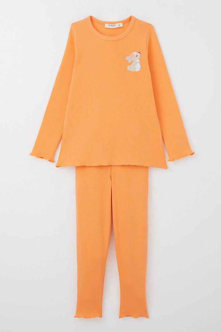 BRE Breeze Girl's Leggings Set with Cute Bunny Embroidery, 2-6 Years, Salmon - Inverness