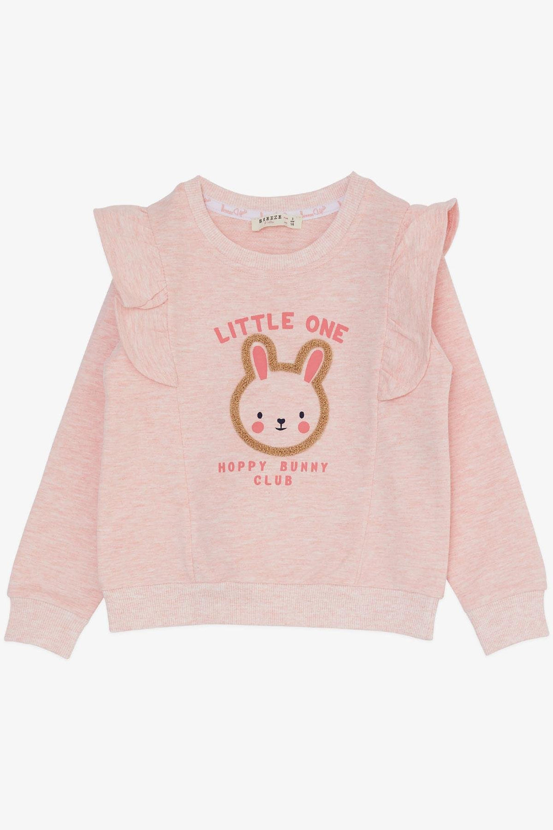 BRE Breeze Girl Child Legging Set Cute Bunny Embroidered Frilly Shoulder 2-6 Years, Salmon Melange - Hemet