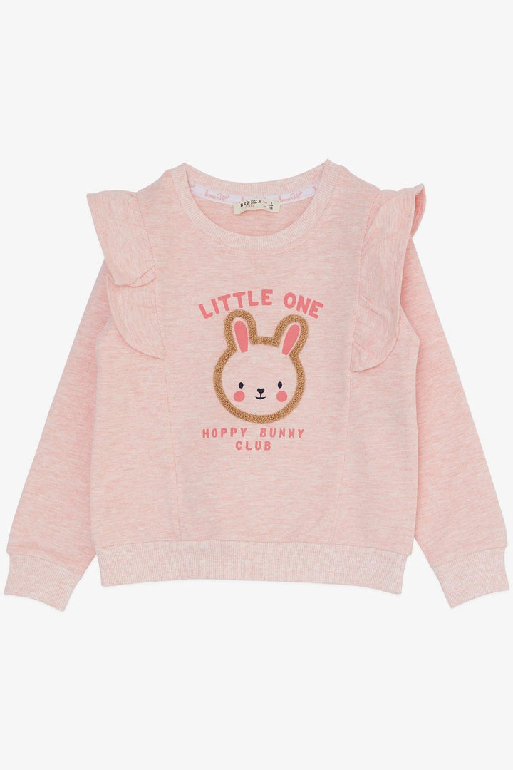 BRE Breeze Girl Child Legging Set Cute Bunny Embroidered Frilly Shoulder 2-6 Years, Salmon Melange - Hemet