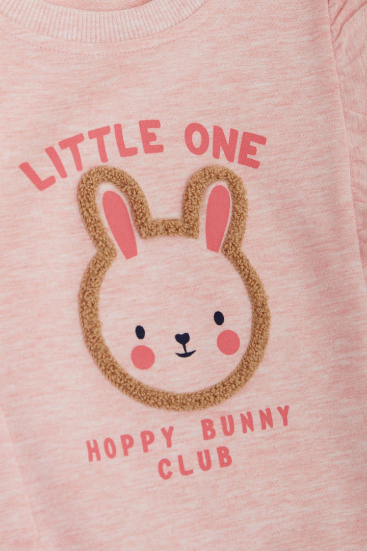 BRE Breeze Girl Child Legging Set Cute Bunny Embroidered Frilly Shoulder 2-6 Years, Salmon Melange - Hemet