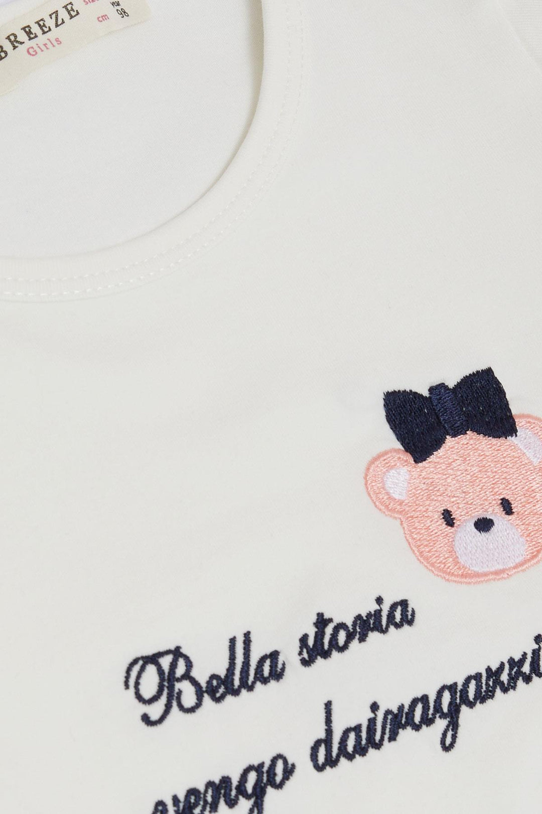 BRE Breeze Girl Child Leggings Set Cute Bear Embroidered Summer Printed 1-4 Years, Ecru - Gilbert