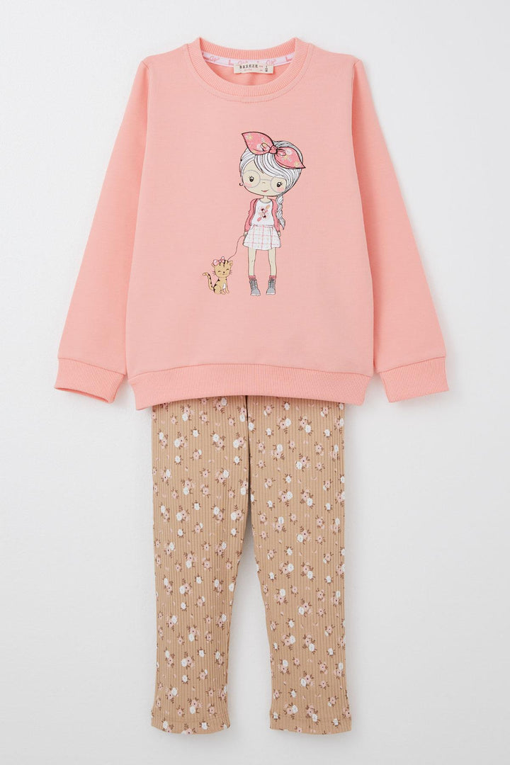 BRE Breeze Girl Child Legging Set Cute Girl Printed Floral 2-6 Years, Salmon - Hammersmith