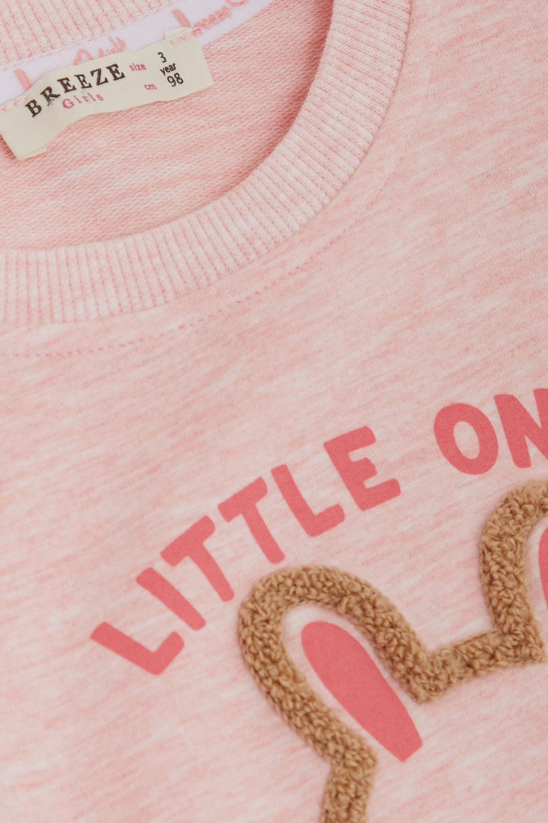 BRE Breeze Girl Child Legging Set Cute Bunny Embroidered Frilly Shoulder 2-6 Years, Salmon Melange - Hemet