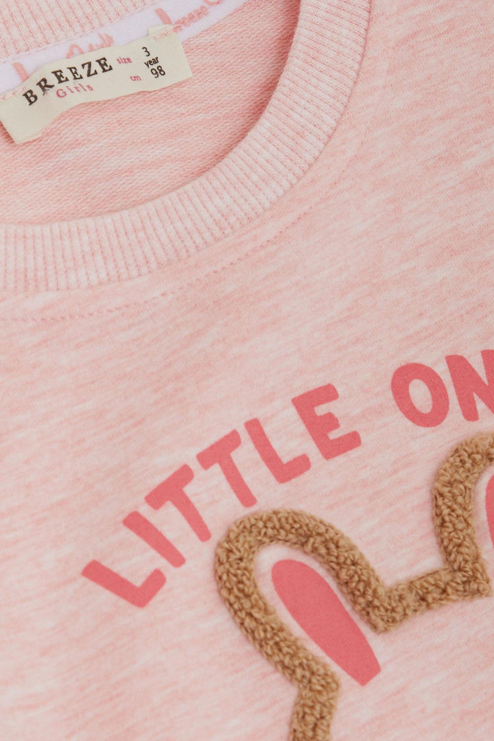 BRE Breeze Girl Child Legging Set Cute Bunny Embroidered Frilly Shoulder 2-6 Years, Salmon Melange - Hemet