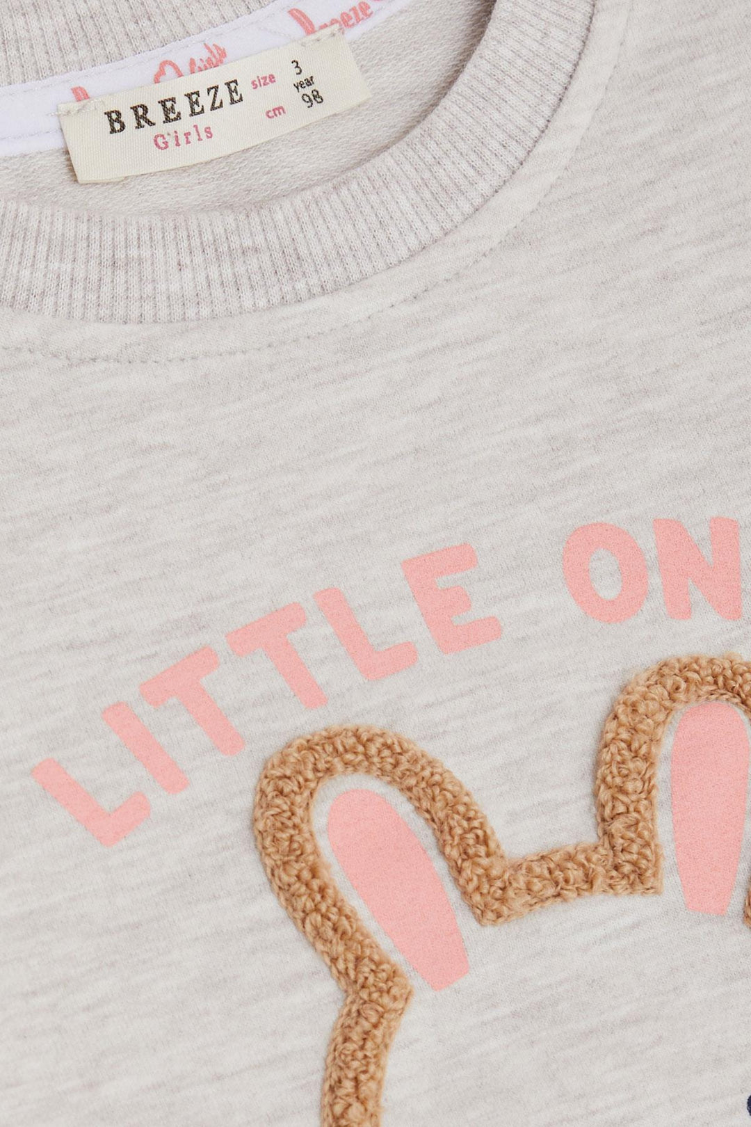 BRE Breeze Girl Child Leggings Set Cute Bunny Embroidered Frilly Shoulder 2-6 Years, Beige Melange - Alameda
