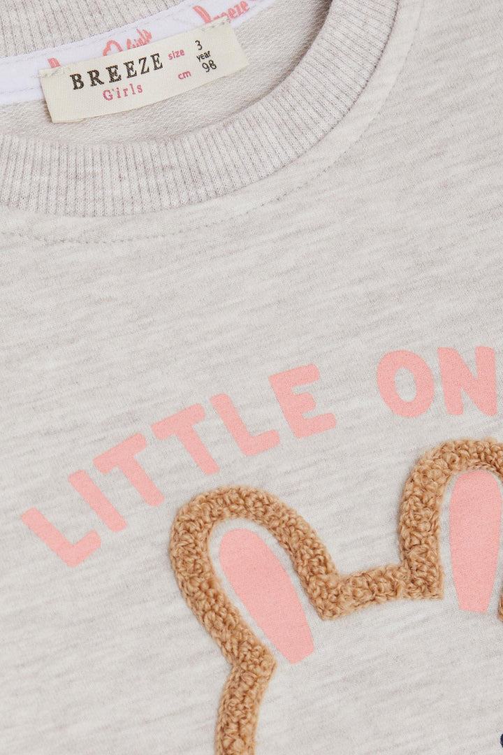 BRE Breeze Girl Child Leggings Set Cute Bunny Embroidered Frilly Shoulder 2-6 Years, Beige Melange - Alameda