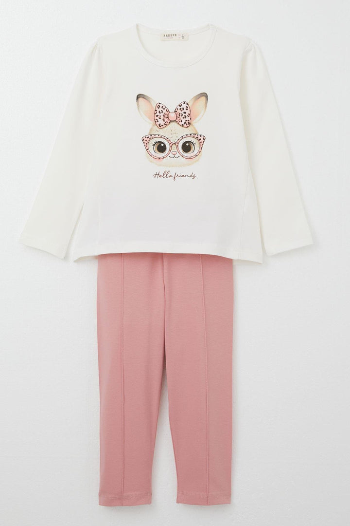 BRE Breeze Girl Child Leggings Set with Cute Bunny with Glasses, 2-6 Years, Ecru - Riverhead