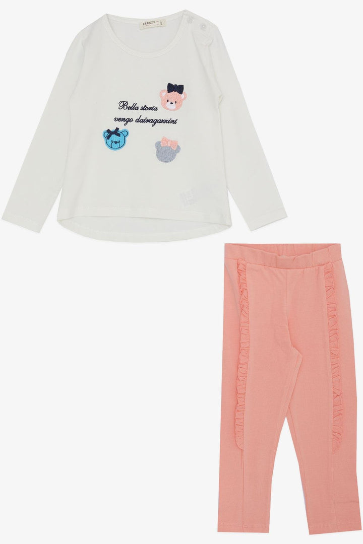 BRE Breeze Girl Child Leggings Set Cute Bear Embroidered Summer Printed 1-4 Years, Ecru - Gilbert