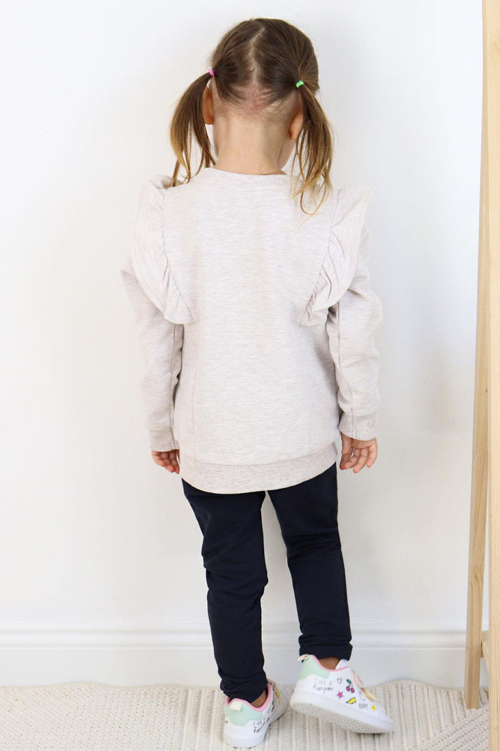 BRE Breeze Girl Child Leggings Set Cute Bunny Embroidered Frilly Shoulder 2-6 Years, Beige Melange - Alameda