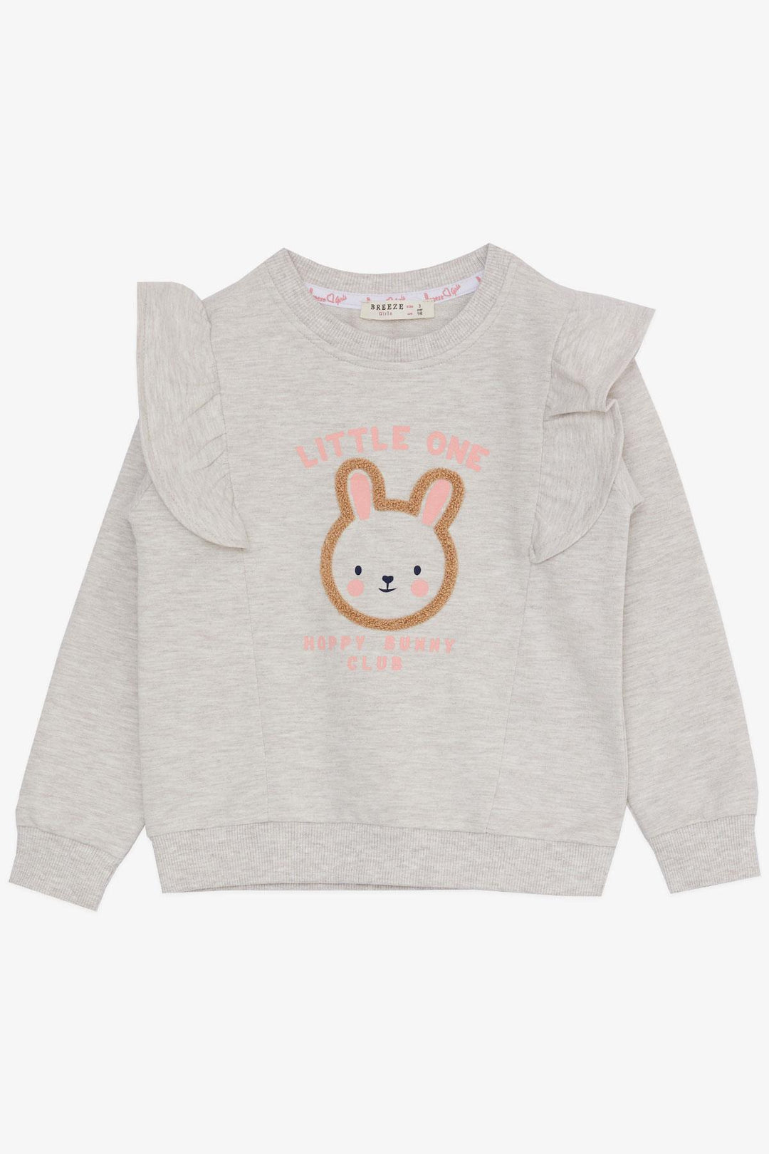BRE Breeze Girl Child Leggings Set Cute Bunny Embroidered Frilly Shoulder 2-6 Years, Beige Melange - Alameda